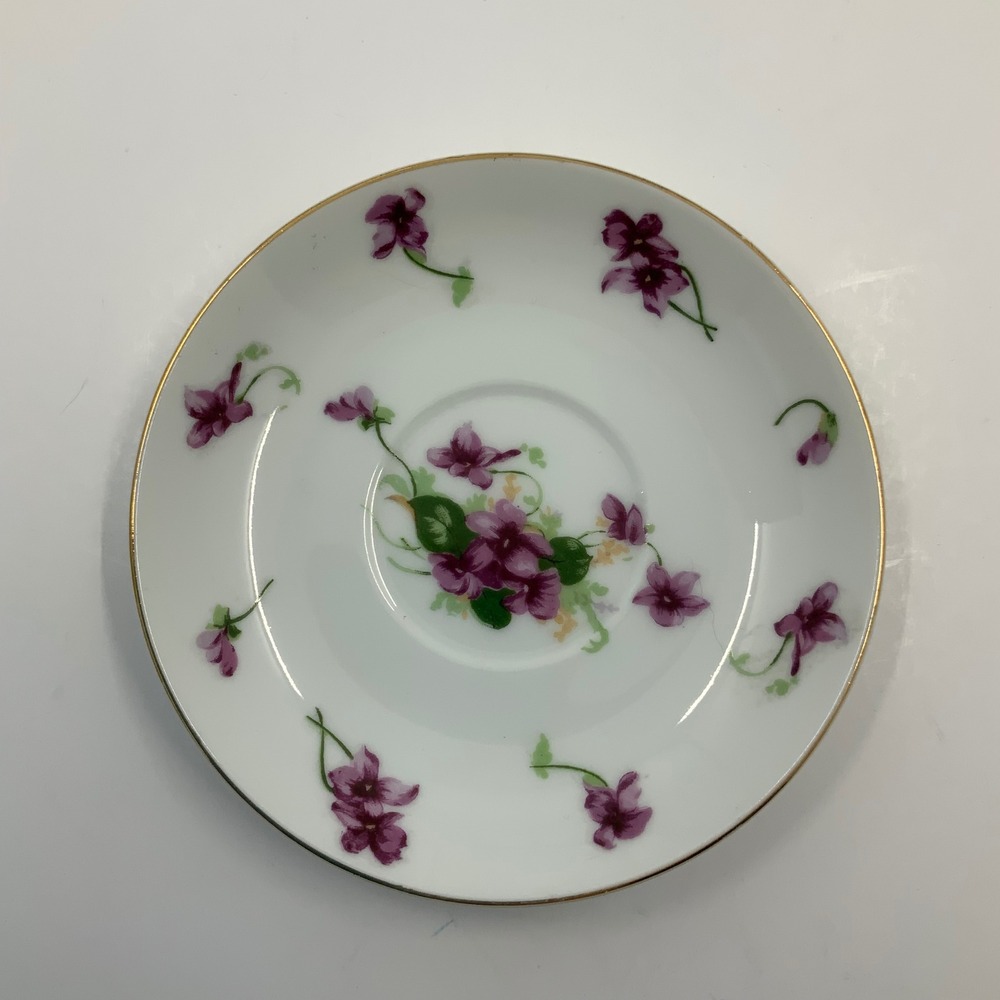 Vintage Saji Occupied Japan Fancy China Porcelain Purple‎ Violets Saucer 4.75in